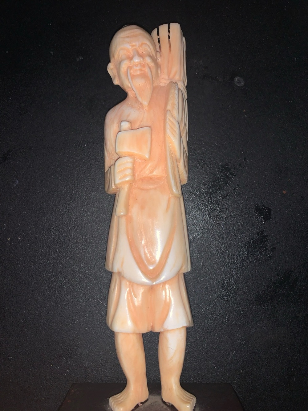 Oriental Hand-Carved Peach Bone Figurine - Traditional Home Art